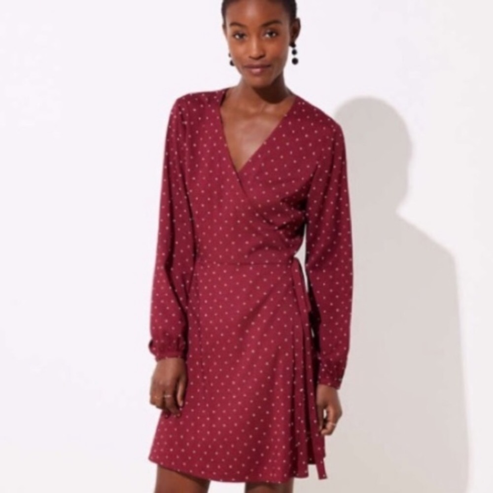 LOFT red tiny star print dress EUC
